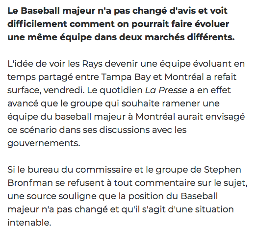 Les EXPOS et les Rays qui se partagent les matchs...oubliez ça...