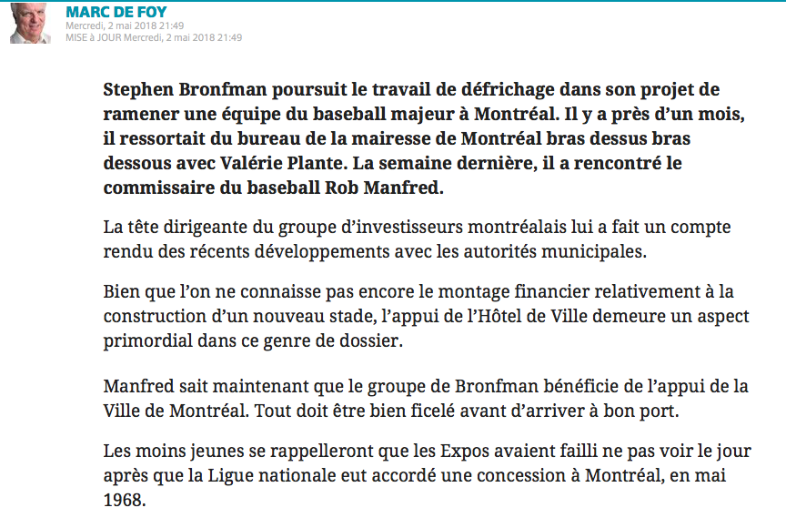 Les EXPOS sont à deux doigts de Montréal..