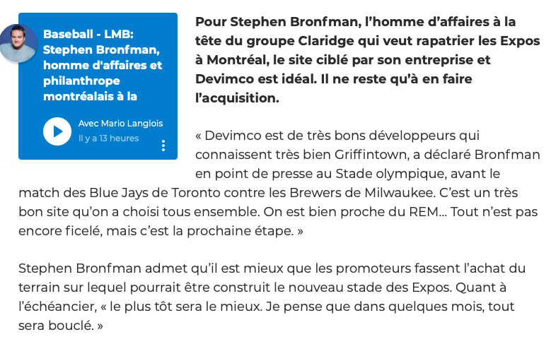 Les Expos...de retour dès l'an prochain?