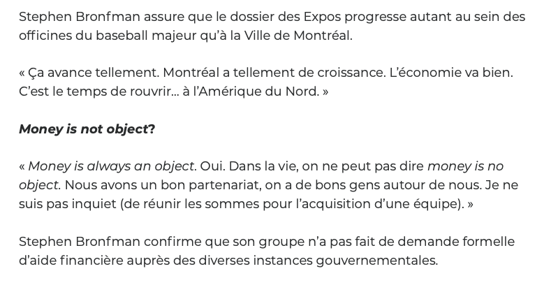 Les Expos...de retour dès l'an prochain?