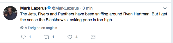 Les Hawks et Ryan Hartman: UN RIVAL de Marc Bergevin sur le marché....