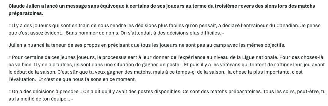 Les journalistes ne s'attendaient pas à un Claude Julien aussi INCISIF...