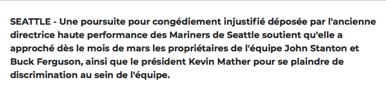 Les Mariners ACCUSÉS D'INTIMIDATION et de DISCRIMINATION....