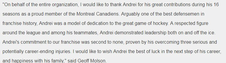  Les mots de Geoff Molson pour Andrei Markov...