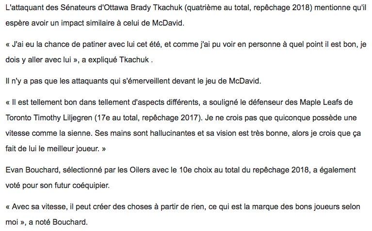 Les recrues de la LNH, ont voté pour le meilleur joueur...