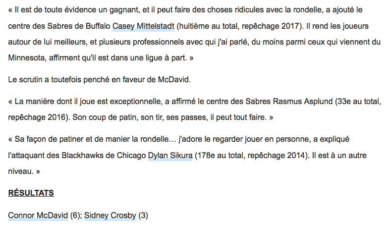 Les recrues de la LNH, ont voté pour le meilleur joueur...