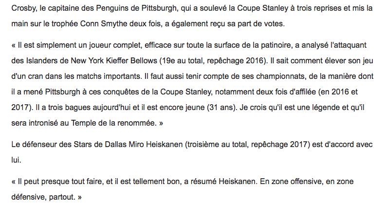 Les recrues de la LNH, ont voté pour le meilleur joueur...