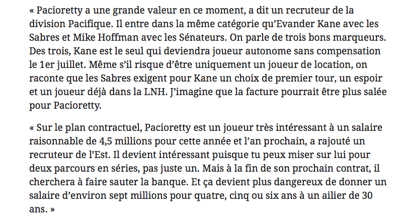Les RECRUTEURS JASENT de Max Pacioretty...