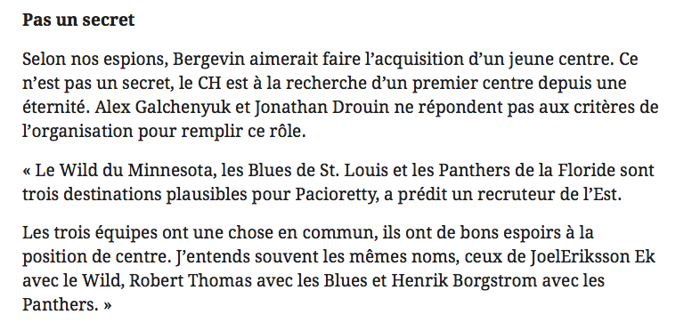 Les RECRUTEURS JASENT de Max Pacioretty...