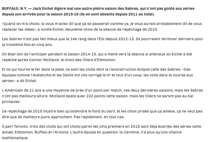 Les Sabres aussi ne devraient pas avoir le droit de repêcher Dahlin..