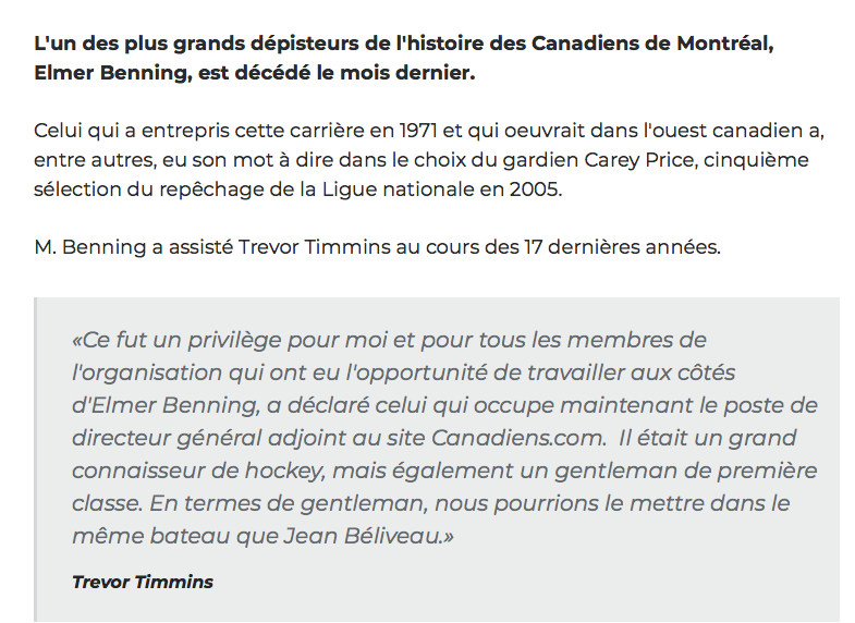 L'homme qui a repêché Carey Price...est MORT...