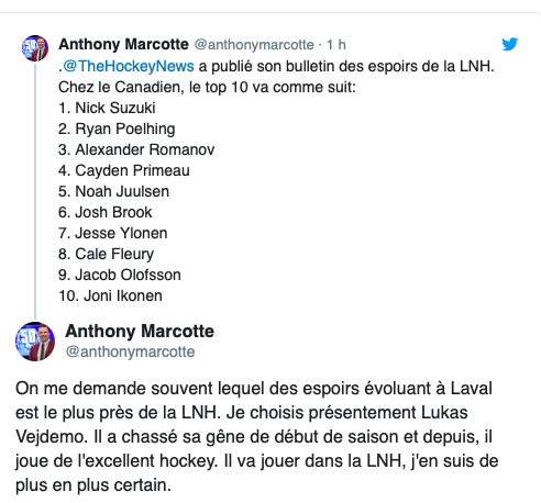 Lukas Vejdemo aux portes de la LNH....dans les deux sens...