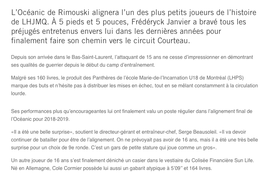 L'un des plus petits NAINS de l'histoire fait JASER dans la LHJMQ...