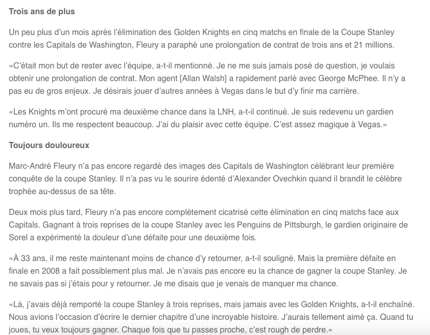 Marc-André Fleury..Le premier gardien qui va entrer...