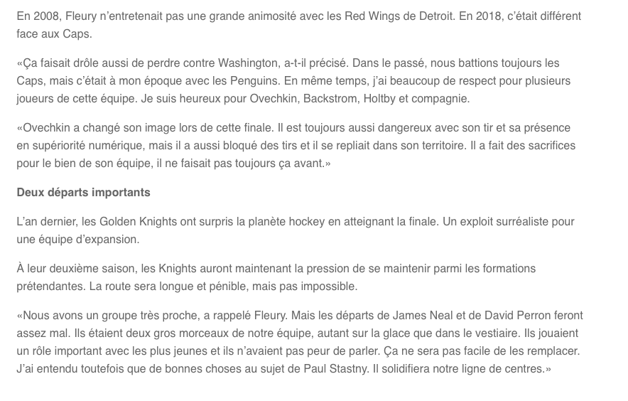 Marc-André Fleury..Le premier gardien qui va entrer...