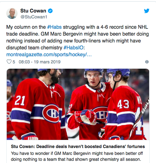 Marc Bergevin a FU....la CHIMIE du vestiaire...