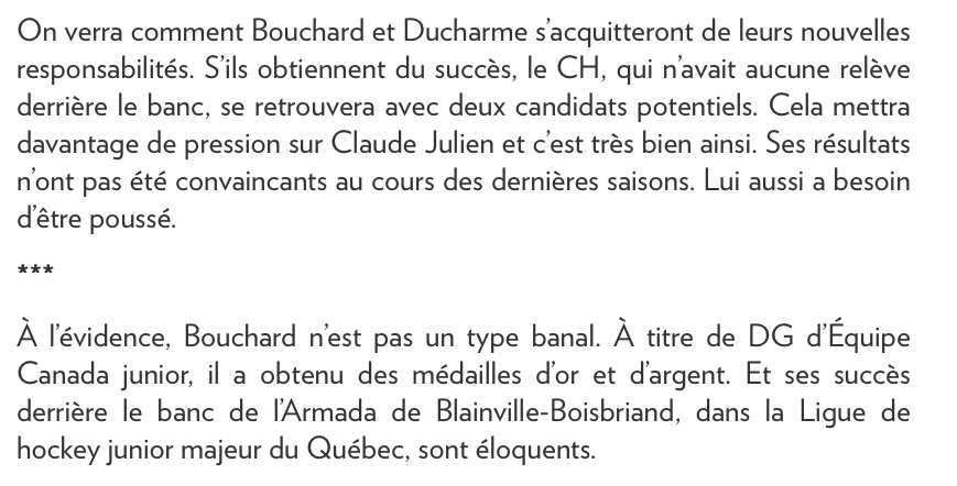 Marc Bergevin aurait confié à des proches qu'il regrettait la signature de Claude Julien à 5 M$ par année...