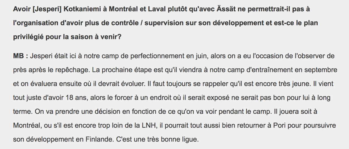 Marc Bergevin confirme déjà que Kotkaniemi...