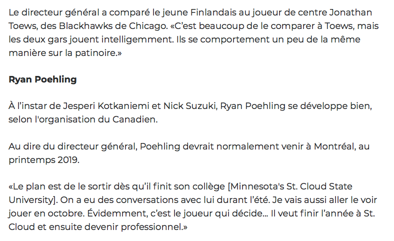 Marc Bergevin confirme...Jesperi Kotkaniemi va passer toute l'année à Montréal...