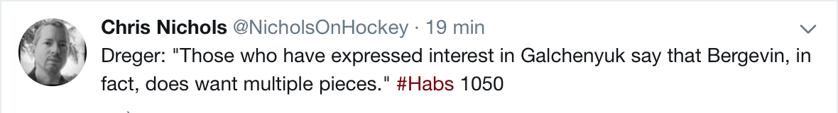 Marc Bergevin demanderait beaucoup pour Galchenyuk...