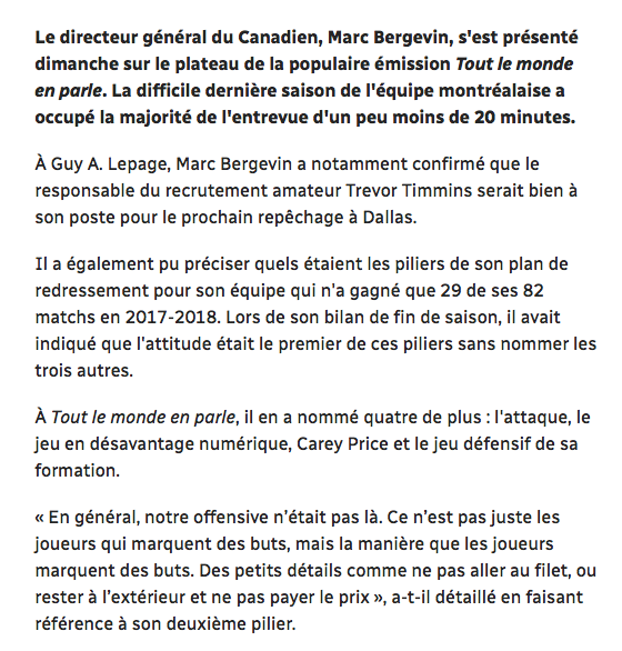 Marc Bergevin est TANNÉ des joueurs qui s'en foutent de perdre...