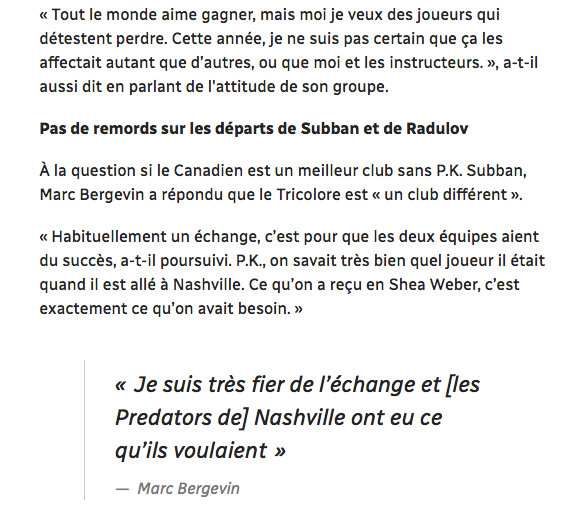 Marc Bergevin est TANNÉ des joueurs qui s'en foutent de perdre...