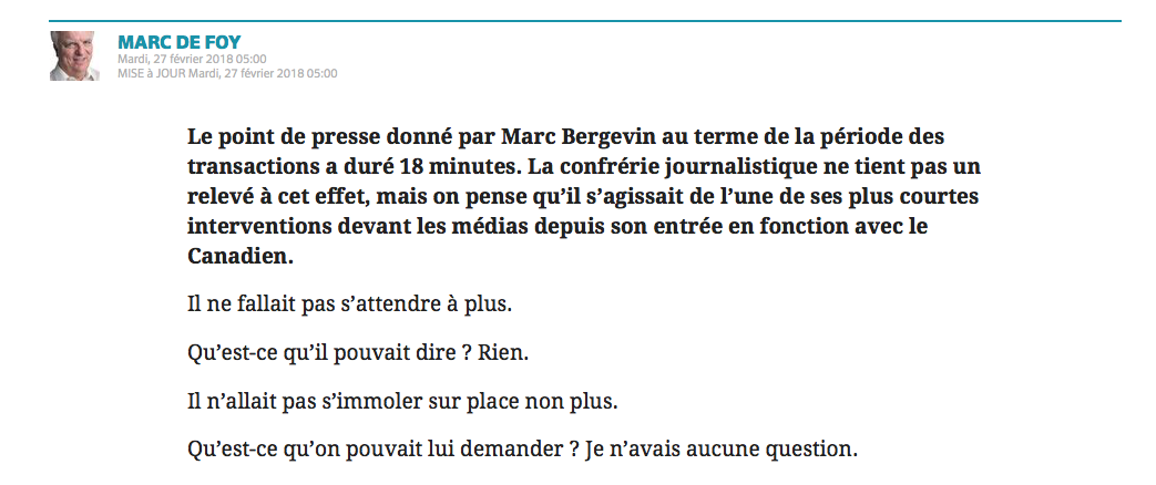 Marc Bergevin est une VRAIE HONTE..Marc de Foy est une HONTE...encore plus HONTEUSE..