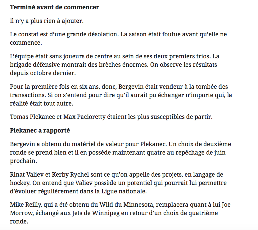 Marc Bergevin est une VRAIE HONTE..Marc de Foy est une HONTE...encore plus HONTEUSE..