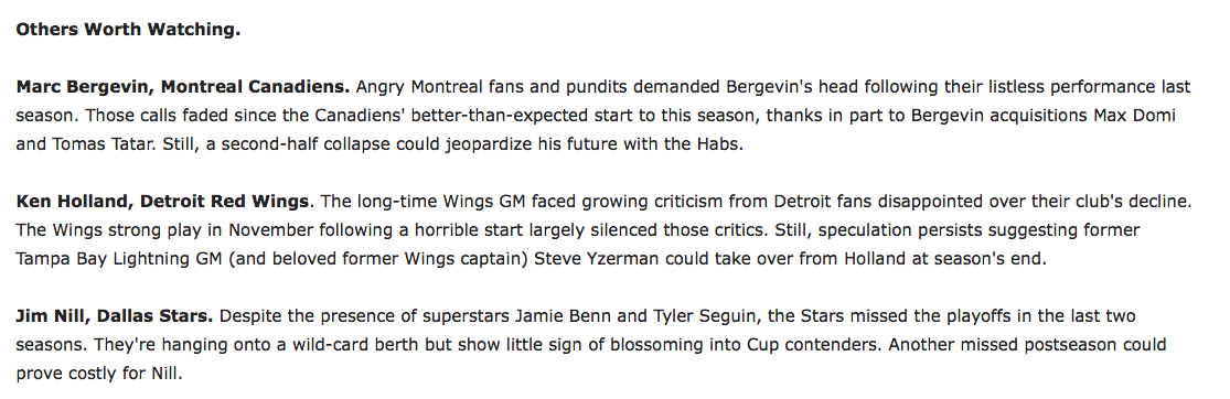 Marc Bergevin ne fait pas partie des 6 DG sur le HOT SEAT....