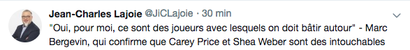 Marc Bergevin, nous annonce que Shea Weber...