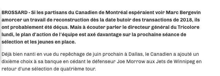 Marc Bergevin nous BULLSHITE encore sur le fait qu'il veut construire son équipe par le repêchage..