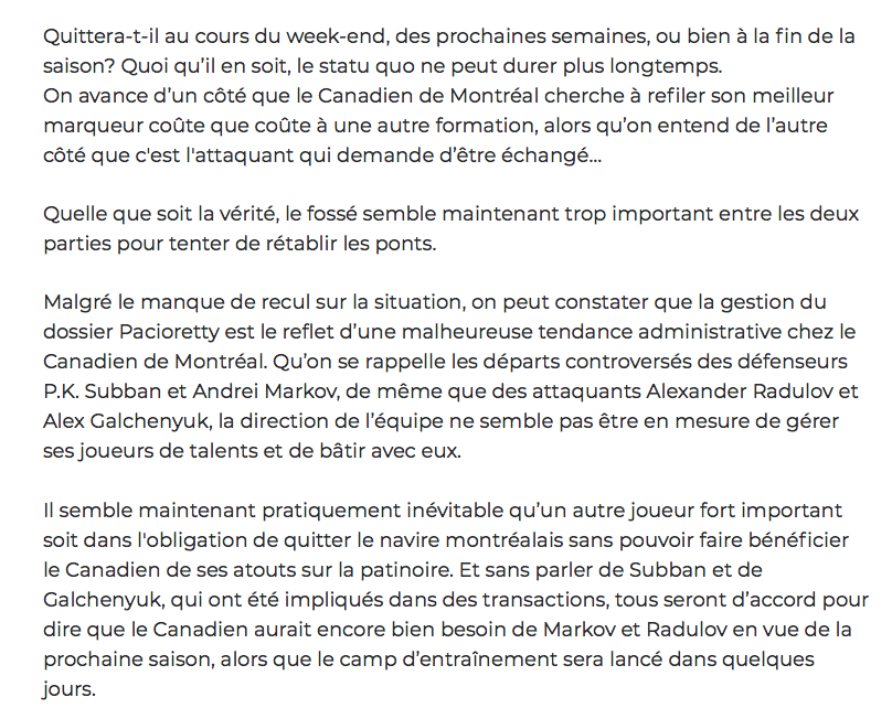 Marc Bergevin pensait que le VENT avait tourné..