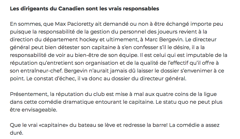 Marc Bergevin pensait que le VENT avait tourné..