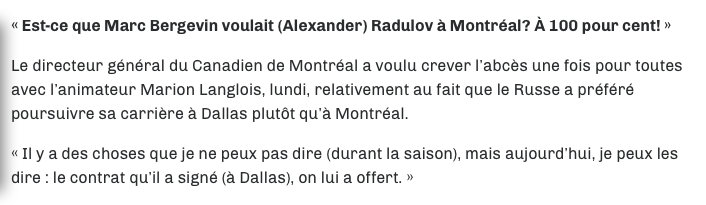  Marc Bergevin persiste et signe...RADULOV le MENTEUR...