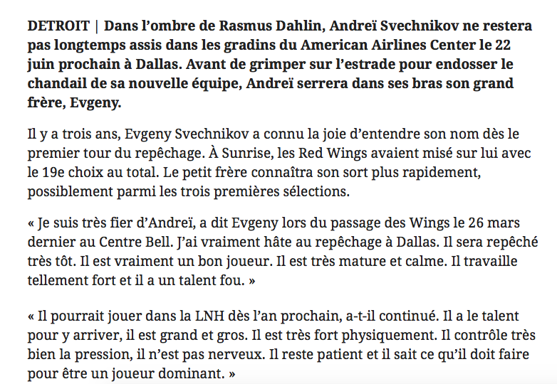 Marc Bergevin pourrait échanger Svechnikov aux Red Wings...pour que les deux frères russes soient réunis...