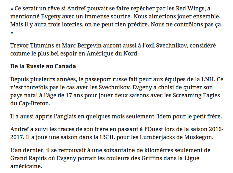 Marc Bergevin pourrait échanger Svechnikov aux Red Wings...pour que les deux frères russes soient réunis...