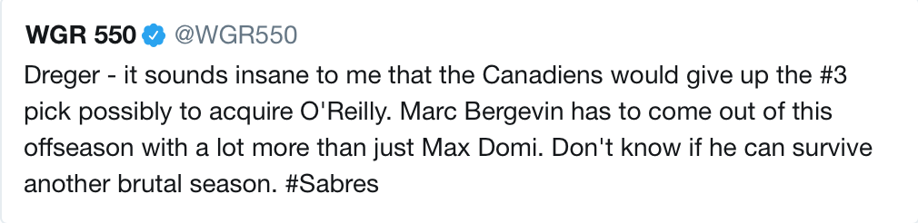 Marc Bergevin, prêt à sacrifier son 3e choix total, pour O'Reilly ?