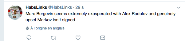 Marc Bergevin PROFONDÉMENT DÉÇU de RADU et Markov...