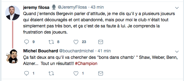 Marc Bergevin qui parle de l'ATTITUDE de FILLETTES de son équipe...