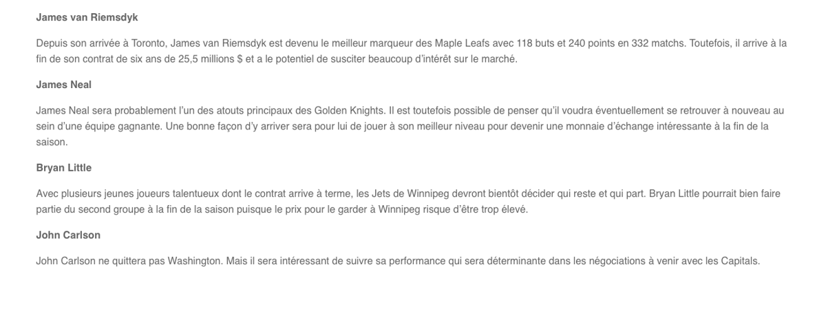 Marc Bergevin regarde cette liste de ces joueurs dont le contrat se termine cette année..