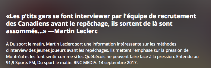 Marc Bergevin...ne doit pas écouter la radio..