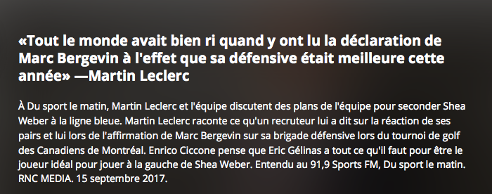 Marc Bergevin...ne doit pas écouter la radio..