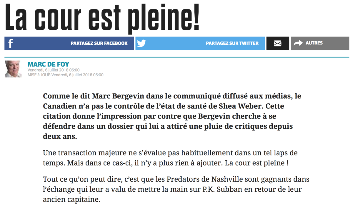 Marc De Foy, est un des seuls, à ne pas avoir peur du CH...