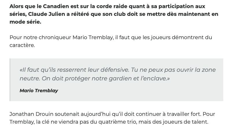 Mario Tremblay....Nous dit de ne pas PANIQUER..