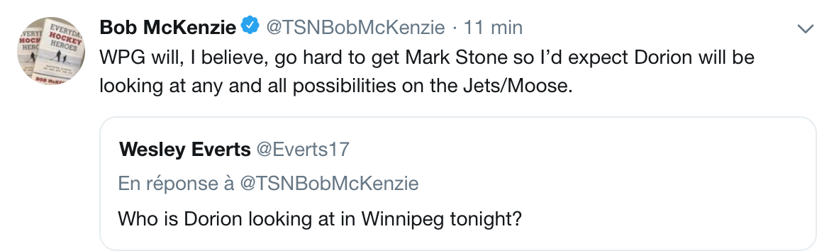 Mark Stone se rapproche de Winnipeg...