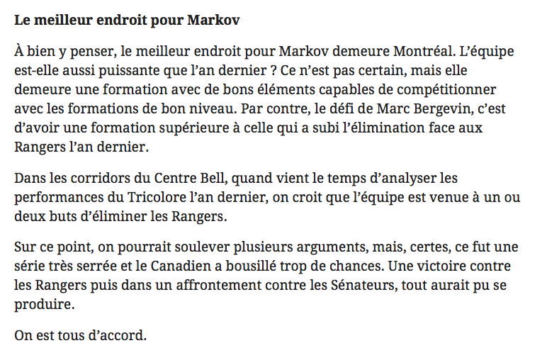 Markov a besoin du CH...et le CH a besoin de Markov...