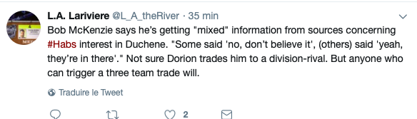 Matt Duchene à Montréal? Ça dépend de qui tu écoutes comme source...
