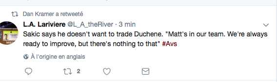 Matt Duchene ne sera pas ÉCHANGÉ!!!!!!!!!