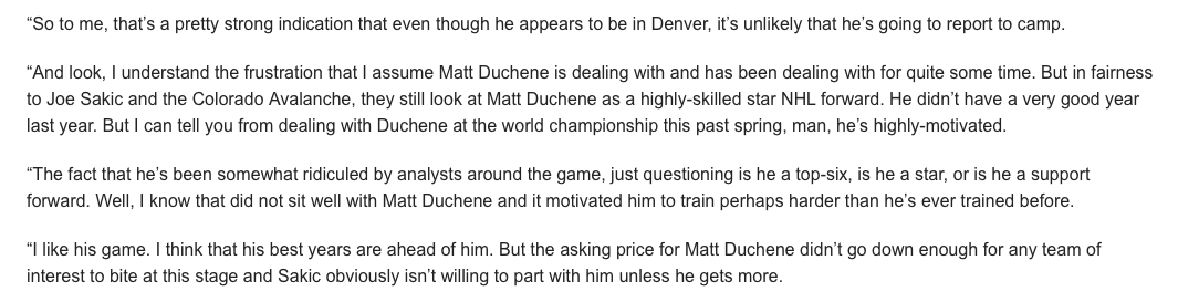 Matt Duchene va être échangé d'ici le week-end..et il nomme Montréal!!!!