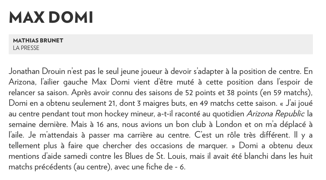 Max Domi disponible sur le marché?